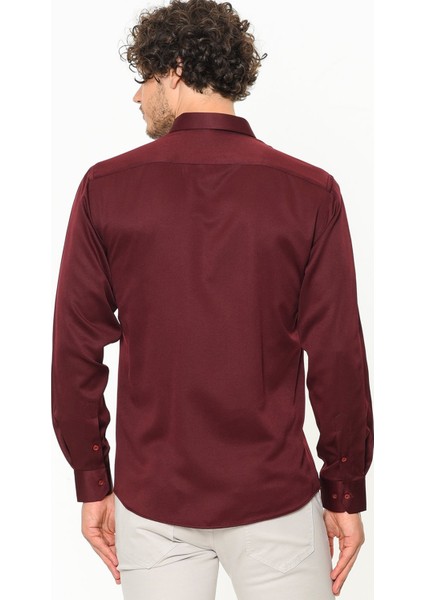Erkek Bordo Dar Kesim Slim Fit Düz Uzun Kol Gömlek fırsatları