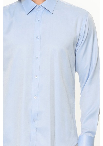 Erkek Mavi Slim Fit Düz Uzun Kol Gömlek modelleri