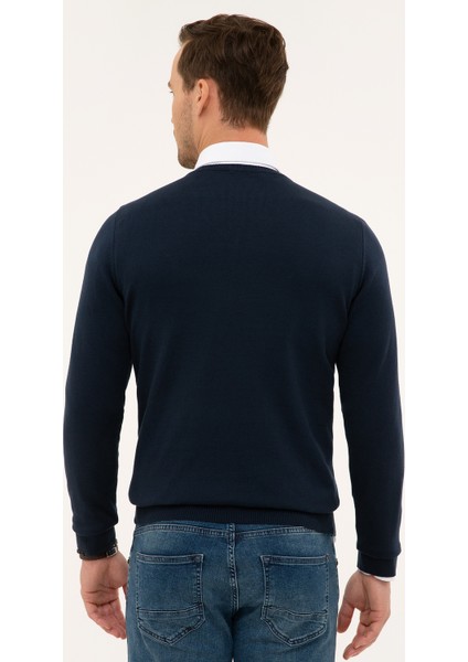 Erkek Lacivert Slim Fit V Yaka Basic Triko Kazak 50230806-VR033 fırsatları