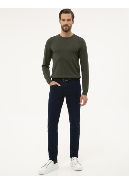 Erkek Yeşil Slim Fit Bisiklet Yaka Basic Triko Kazak 50230805-VR054