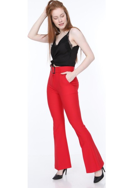 Beli Kemerli Kırmızı Kumaş Pantolon 46 fiyatları