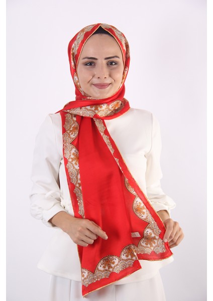 Kenarları Desenli İpek Şal 170*55cm