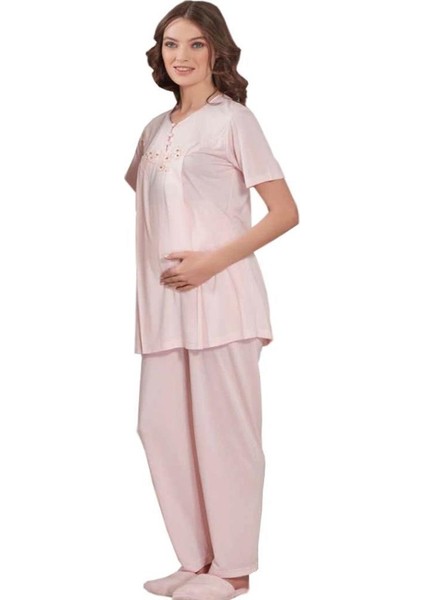 Emose 3948 Taşlı Çiçek Lohusa Pijama Takım