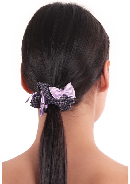 Kadın Pötikareli Kurdele Detaylı Scrunchie Toka