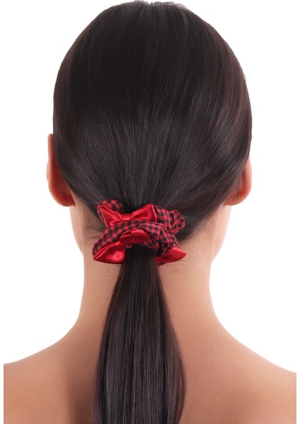 Kadın Pötikareli Kurdele Detaylı Scrunchie Toka