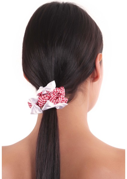 Kadın Pötikareli Kurdele Detaylı Scrunchie Toka