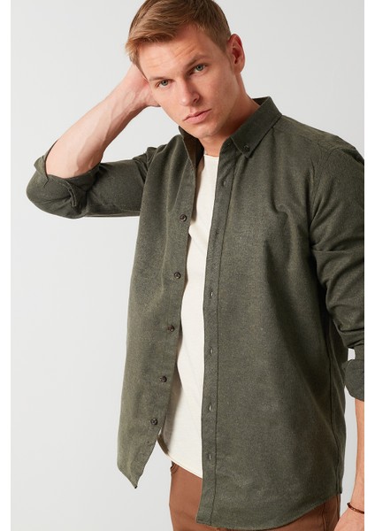 Pamuklu Düğmeli Yaka Uzun Kollu Oduncu Gömlek Erkek GÖMLEK CF21W112238