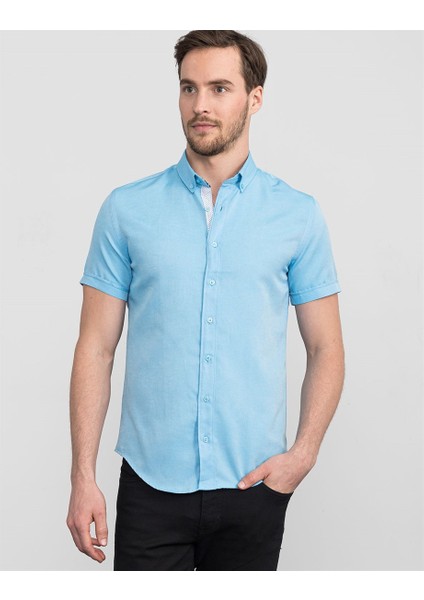 Slim Fit Düz Kısa Kol Erkek Gömlek