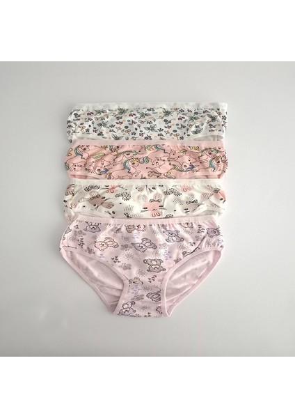 3402 Baskılı Kız Çocuk Bikini Külot 4'lü Paket Mmrlkotakds