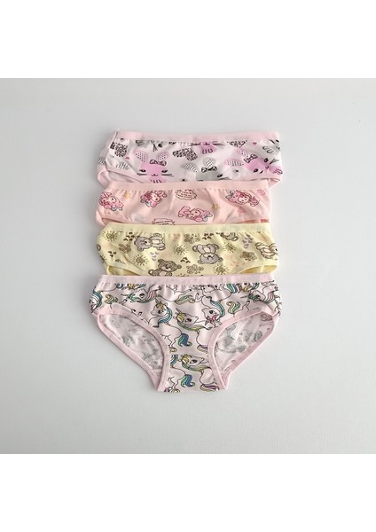 3402 Baskılı Kız Çocuk Bikini Külot 4'lü Paket Mmrlkotakds