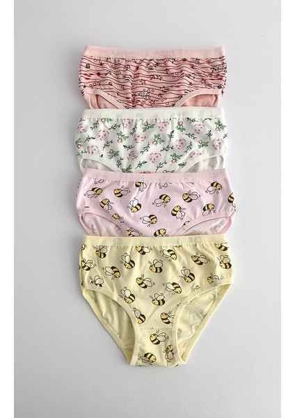 3402 Baskılı Kız Çocuk Bikini Külot 4'lü Paket Mmrlkotakds