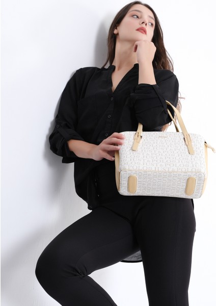Just Polo Krem-Sarı Kadın Desenli 3 Bölmeli Omuz Çantası fiyatları