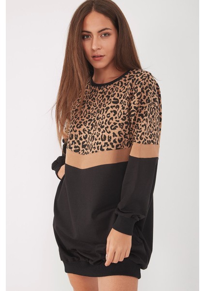 Leopar Desen Sweat Elbise