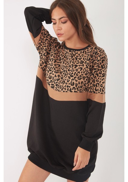 Leopar Desen Sweat Elbise modelleri