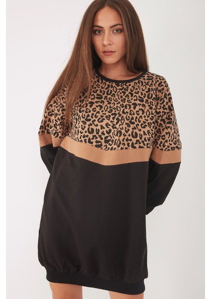 Leopar Desen Sweat Elbise fırsatları