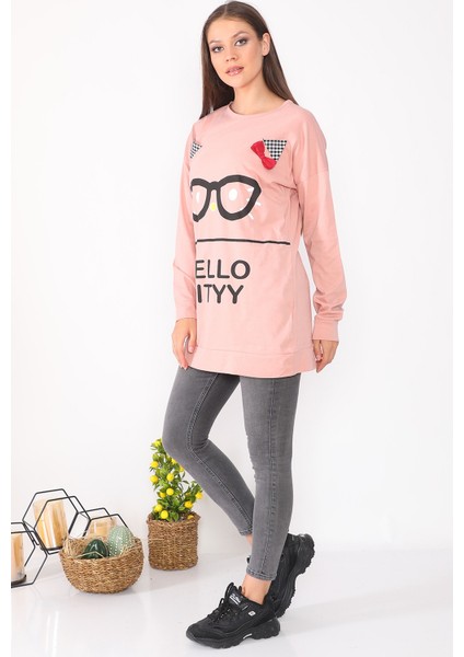 Karakter Baskılı Kadın Tunik Sweatshirt
