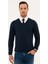 Erkek Lacivert Slim Fit V Yaka Basic Triko Kazak 50230806-VR033 1
