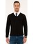 Erkek Siyah Slim Fit V Yaka Basic Triko Kazak 50230806-VR046 1