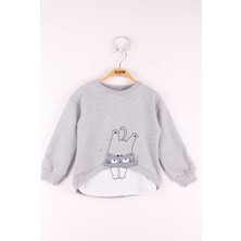 Toontoy Kız Çocuk Kedi Baskılı Sweatshirt