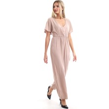 Cotton Mood 20333098 Dok.viskon Omuzu Açık Tulum Bej
