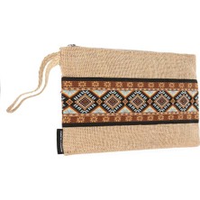 Ju Yaratıcı Tasarım Hasır Kadın Portföy Clutch Çanta Kahve