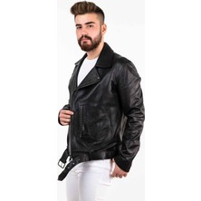 Deri Effect Siyah Erkek Spor Deri Ceket