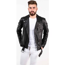 Deri Effect Siyah Erkek Spor Deri Ceket