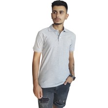 Titiz Baskı Polo Yaka T-Shirt Gri