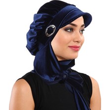 ELYSIANfidan Kadife Şapka Atkılı Toka Detaylı Hazır Türban Tesettür Bone