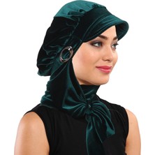 ELYSIANfidan Kadife Şapka Atkılı Toka Detaylı Hazır Türban Tesettür Bone