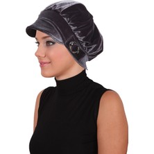 ELYSIANfidan Kadife Şapka Toka Detaylı Hazır Türban Tesettür Bone