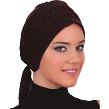 ELYSIANfidan Dantel Bandana Kahverengi Hazır Türban Tesettür Bone