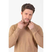 Ferraro Camel Dik Yaka Düz Renk Pamuk Erkek Kazak