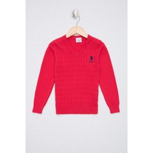 U.S. Polo Assn. Kız Çocuk Fuşya Basic Triko Kazak