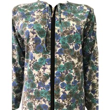 Hazal Namaz Elbisesi Fermuarlı Penye Yeşil Çiçek Desen M - L