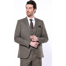 Wessi Erkek Kahverengi Kare Desenli Sivri Yaka Slim Fit Ceket