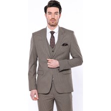 Wessi Erkek Kahverengi Kendinden Desenli Slim Fit Ceket