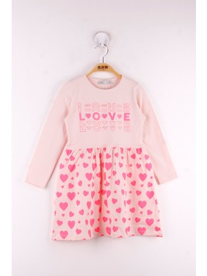 Toontoy Kız Çocuk Love Baskılı Elbise