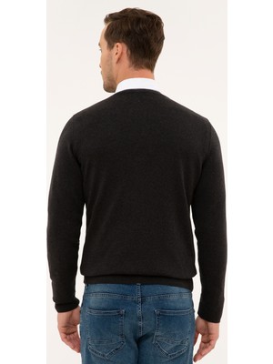 Pierre Cardin Erkek Antrasit Melanj Slim Fit V Yaka Basic Triko Kazak 50230806-VR081