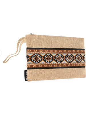 Ju Yaratıcı Tasarım Hasır Kadın Portföy Clutch Çanta Kahve