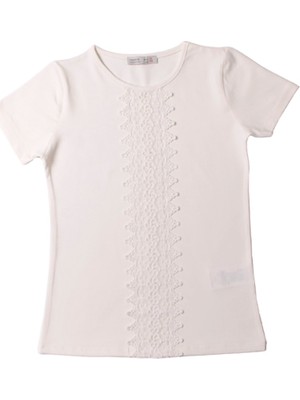 Toontoy Kız Çocuk Önü Dantelli Okul Tişört