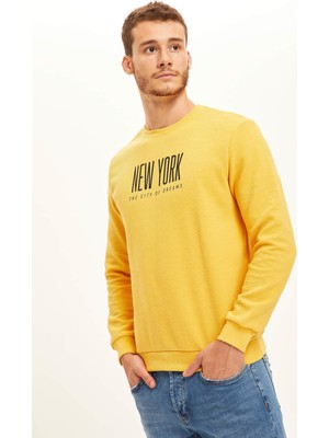 Defacto New York Baskılı Bisiklet Yaka Slim Fit Sweatshirt S1954AZ20WN