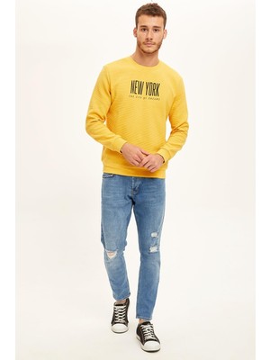 Defacto New York Baskılı Bisiklet Yaka Slim Fit Sweatshirt S1954AZ20WN