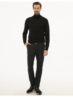 Pierre Cardin Erkek Siyah Slim Fit Tam Balıkçı Yaka Basic Kazak 50227093-VR046