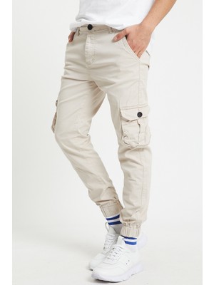 Serseri Jeans Erkek Körüklü Bej Antrasit Renk Jogger Paçası Lastikli Pantolon