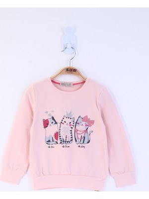 Toontoy Kız Çocuk Üç Kedi Baskılı Tişört