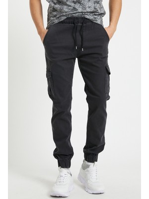 Serseri Jeans Erkek Füme Antrasit Renk Yandan Cepli Jogger Paçası Beli Lastikli Pantolon