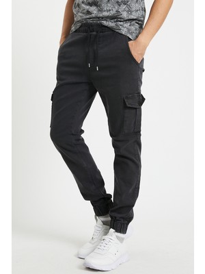 Serseri Jeans Erkek Füme Antrasit Renk Yandan Cepli Jogger Paçası Beli Lastikli Pantolon