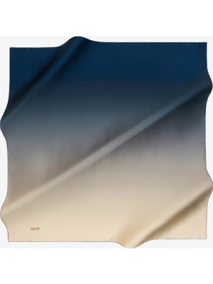 Aker Lacivert Bej Degrade İpek Tivil Eşarp / 90X90 / 7656713-971