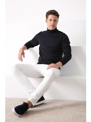 Ferraro Lacivert Yarım Balıkçı Yaka Erkek Pamuk Kazak